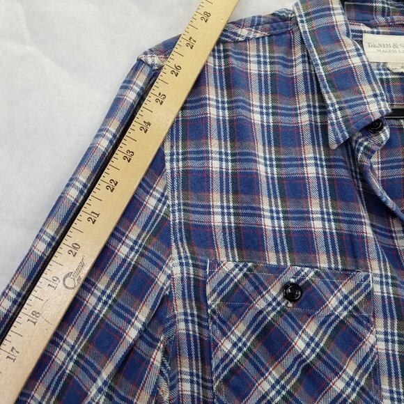 DENIM & SUPPLY Polo Ralph Lauren Button Up Shirt Men L Plaid Blue Flannel Cotton - Picture 10 of 11